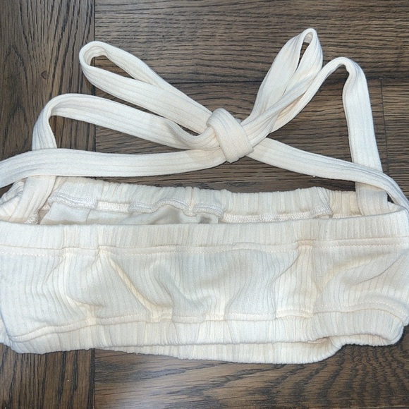 NWT WEWOREWHAT Halter Bra Top L Ivory Ribbed Soft Bralette Boho Festival Crop - Picture 6 of 7
